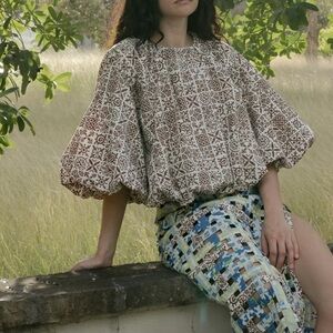 Coco shop gathered brown checkerboard top XS